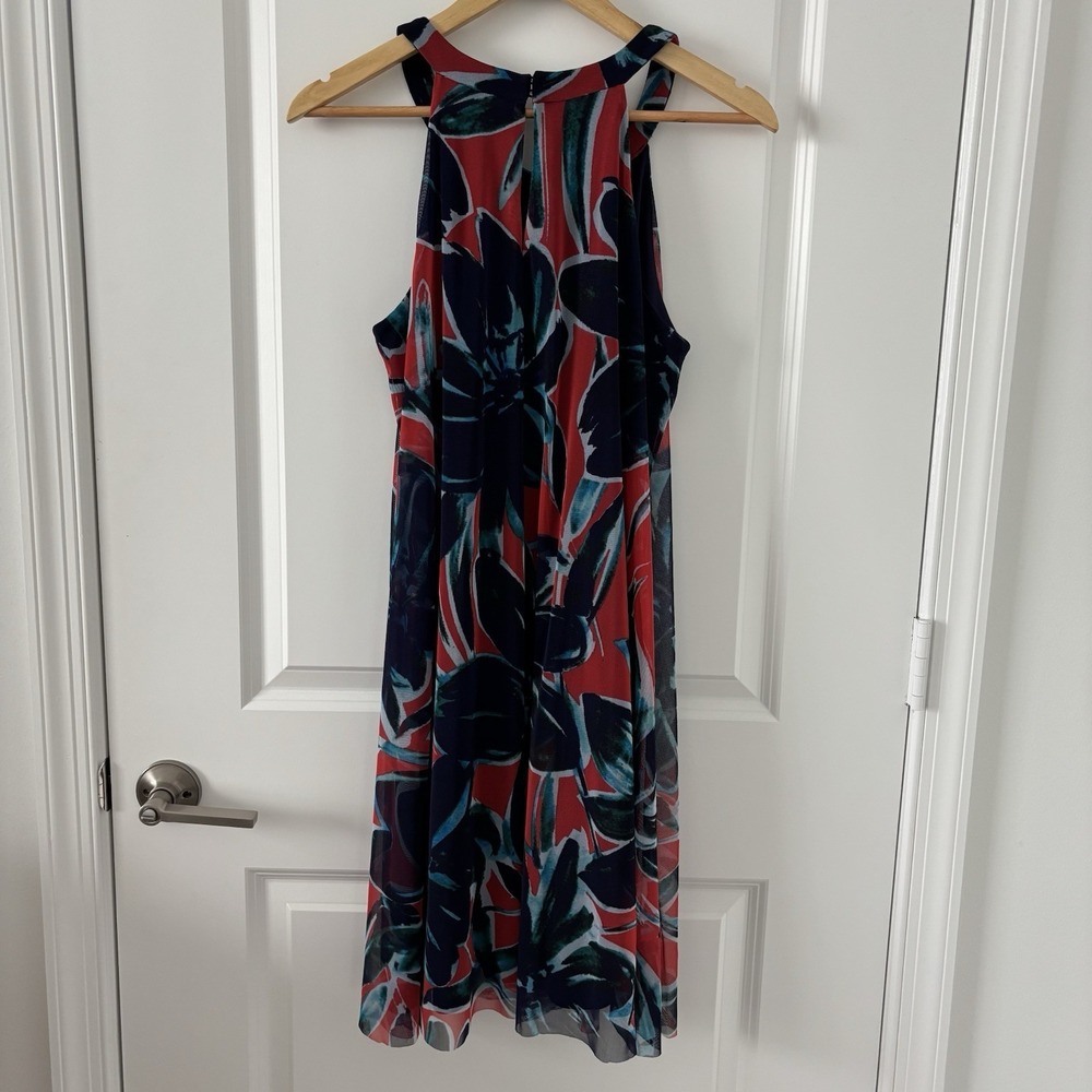 London Times | Women's Blue and Red Shift Sleeveless Lined Stretch Dress Size 8 - Picture 4 of 8